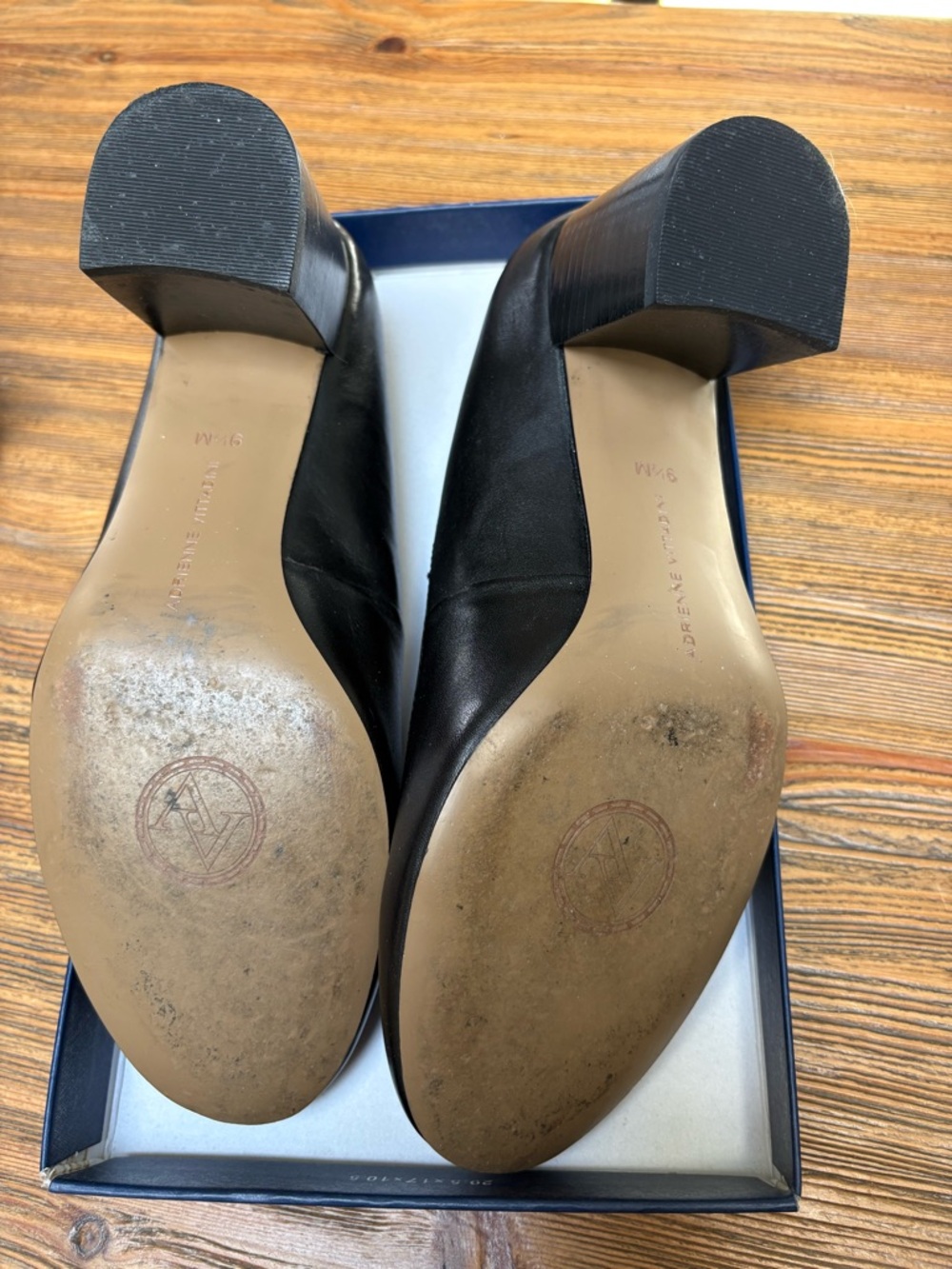 Adrienne Vittadini Black Leather Low Block Heel Pumps - Picture 5 of 12
